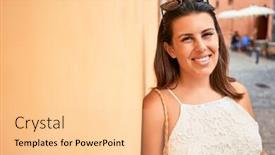  Presentation with friendly - PPT layouts featuring beautiful-girl-leaning-on-orange background and a lemonade colored foreground