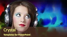 Presentation with colored dots - Presentation with beautiful girl listening music over colored dots background and a tawny brown colored foreground