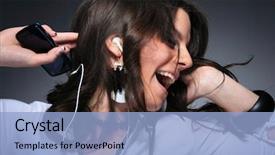  Presentation with modeling - Amazing theme having beautiful girl listening music backdrop and a light blue colored foreground