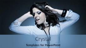  Presentation with blue music - Presentation theme having beautiful-girl-listening-music background and a teal colored foreground