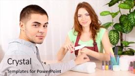  Presentation with beauty salon - Presentation consisting of man in beauty salon background and a lemonade colored foreground