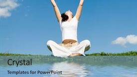  Presentation with meditation green - Audience pleasing presentation theme consisting of mind body medicine - beautiful girl meditation in green backdrop and a light blue colored foreground