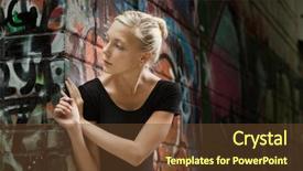  Presentation with graffiti - Slide set having beautiful girl on a city street near a wall of graffiti background and a tawny brown colored foreground