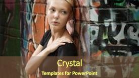  Presentation with graffiti - Beautiful PPT theme featuring beautiful girl on a city street near a wall of graffiti backdrop and a tawny brown colored foreground