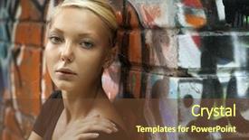  Presentation with graffiti - Presentation theme consisting of beautiful girl on a city street near a wall of graffiti background and a tawny brown colored foreground