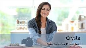  Presentation with blogger - Cool new presentation theme with beautiful girl on kitchen food blogger concept backdrop and a teal colored foreground