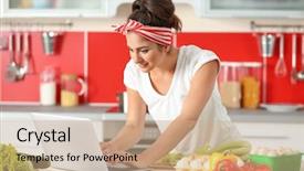  Presentation with food mask kitchen - Presentation having beautiful girl on kitchen food background and a coral colored foreground
