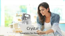  Presentation with blogger - Beautiful presentation theme featuring beautiful girl on kitchen food blogger concept backdrop and a lemonade colored foreground