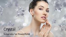  Presentation with snow flakes - Beautiful presentation featuring beautiful girl on the background of snow-flakes backdrop and a soft green colored foreground