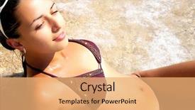  Presentation with girl running on the beach clouds - Amazing PPT theme having beautiful girl on the beach backdrop and a  colored foreground