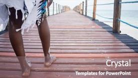  Presentation with jetty on a tropical - Slide set featuring beautiful girl on tropical jetty background and a coral colored foreground