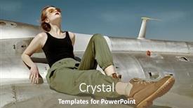  Presentation with airplane pilot - Cool new PPT theme with beautiful-girl-pilot-sits backdrop and a violet colored foreground