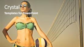  Presentation with volley - PPT theme featuring beautiful girl playing beach volley background and a coral colored foreground