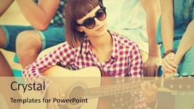  Presentation with acoustic - Theme having beautiful girl playing guitar background and a coral colored foreground