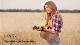  Presentation with hipster girl playing tetris game - Cool new presentation design with beautiful girl playing the guitar backdrop and a coral colored foreground