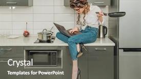  Presentation with fashion - Cool new slide deck with beautiful girl posing in everyday backdrop and a dark gray colored foreground