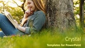  Presentation with girl reading - Beautiful presentation design featuring beautiful-girl-reading-a-book backdrop and a tawny brown colored foreground