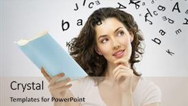  Presentation with child girl reading a book - Colorful presentation theme enhanced with beautiful girl reading a book backdrop and a coral colored foreground