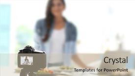  Presentation with swimming beautiful girl swims underwater - Presentation design with beautiful girl recording video background and a soft green colored foreground