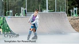  Presentation with pretty girl - PPT theme consisting of beautiful-girl-roller-skater-riding background and a light blue colored foreground
