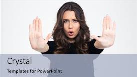  Presentation with swimming beautiful girl swims underwater - Slide set enhanced with beautiful girl showing stop sign background and a light blue colored foreground