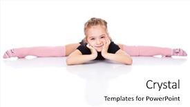  Presentation with gymnastics - PPT theme featuring beautiful girl sits background and a white colored foreground