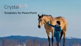  Presentation with horse child - Presentation theme enhanced with beautiful-girl-standing-near background and a light blue colored foreground