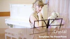  Presentation with music classic - Cool new slide deck with beautiful-girl-stands-near-music backdrop and a coral colored foreground