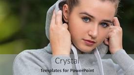  Presentation with sad girl - Theme consisting of beautiful girl teenager female young woman with blue eyes outside wearing grey hoody looking sad depressed or thoughtful background and a light gray colored foreground