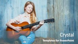  Presentation with western - Slides featuring beautiful girl teenager in shirt and torn jeans playing guitar sitting on hay jeans fashion western style background and a teal colored foreground