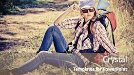  Presentation with journey - Colorful slide deck enhanced with beautiful girl tourist making her journey at the mountains backdrop and a coral colored foreground