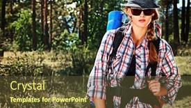  Presentation with walking trail - Cool new slide deck with beautiful-girl-tourist-walking backdrop and a tawny brown colored foreground