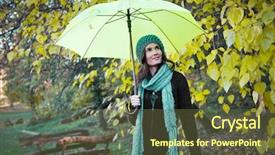  Presentation with under umbrella - PPT theme having beautiful girl under yellow umbrella background and a  colored foreground