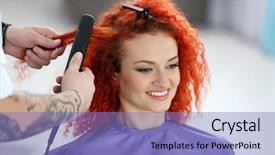  Presentation with hairdressing salon - Beautiful theme featuring beautiful girl visit hairdressing salon backdrop and a light blue colored foreground