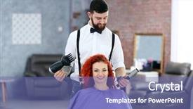  Presentation with hairdressing salon - PPT theme consisting of beautiful girl visit hairdressing salon background and a ocean colored foreground