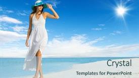  Presentation with tropical - Amazing presentation theme having beautiful-girl-walking-on-tropical backdrop and a light blue colored foreground