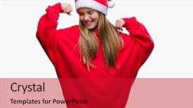  Presentation with christmas girl - Cool new presentation theme with kids gym - young beautiful girl wearing christmas backdrop and a crimson colored foreground
