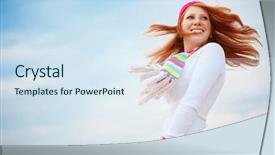  Presentation with swimming beautiful girl swims underwater - Colorful presentation theme enhanced with beautiful girl wearing winter clothing backdrop and a sky blue colored foreground