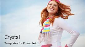  Presentation with clothing - Presentation theme having beautiful girl wearing winter clothing background and a sky blue colored foreground