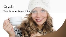  Presentation with coffee cup diary - Colorful slide deck enhanced with beautiful girl with a coffee backdrop and a  colored foreground