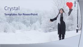  Presentation with february - Cool new PPT theme with beautiful-girl-with-a-red backdrop and a sky blue colored foreground