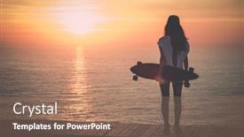  Presentation with sunset - Colorful presentation design enhanced with beautiful-girl-with-a-skateboard backdrop and a coral colored foreground