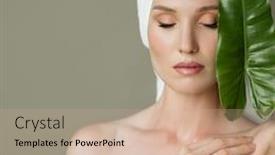  Presentation with cleanliness - Colorful presentation design enhanced with beautiful-girl-with-a-towel backdrop and a coral colored foreground