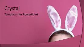  Presentation with bunny - Beautiful PPT theme featuring beautiful girl with bunny ears backdrop and a coral colored foreground