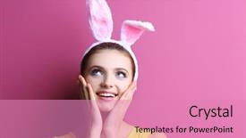  Presentation with swimming beautiful girl swims underwater - Amazing presentation design having beautiful girl with bunny ears backdrop and a coral colored foreground