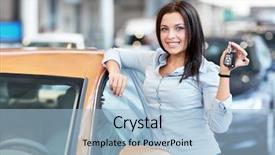  Presentation with older car - PPT theme with beautiful girl with car keys background and a light blue colored foreground