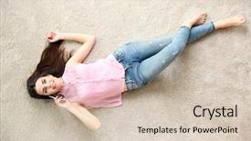  Presentation with barbie girl - Audience pleasing theme consisting of beautiful girl with cellphone lying backdrop and a soft green colored foreground