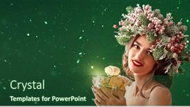  Presentation with green beauty - Slide deck having beautiful-girl-with-christmas-spruce background and a forest green colored foreground