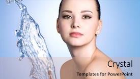  Presentation with clean water - Colorful presentation enhanced with beautiful girl with clean skin and stream of water near her face - blue background backdrop and a coral colored foreground
