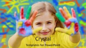  Presentation with creative - Cool new PPT theme with beautiful girl with colorful hands backdrop and a  colored foreground
